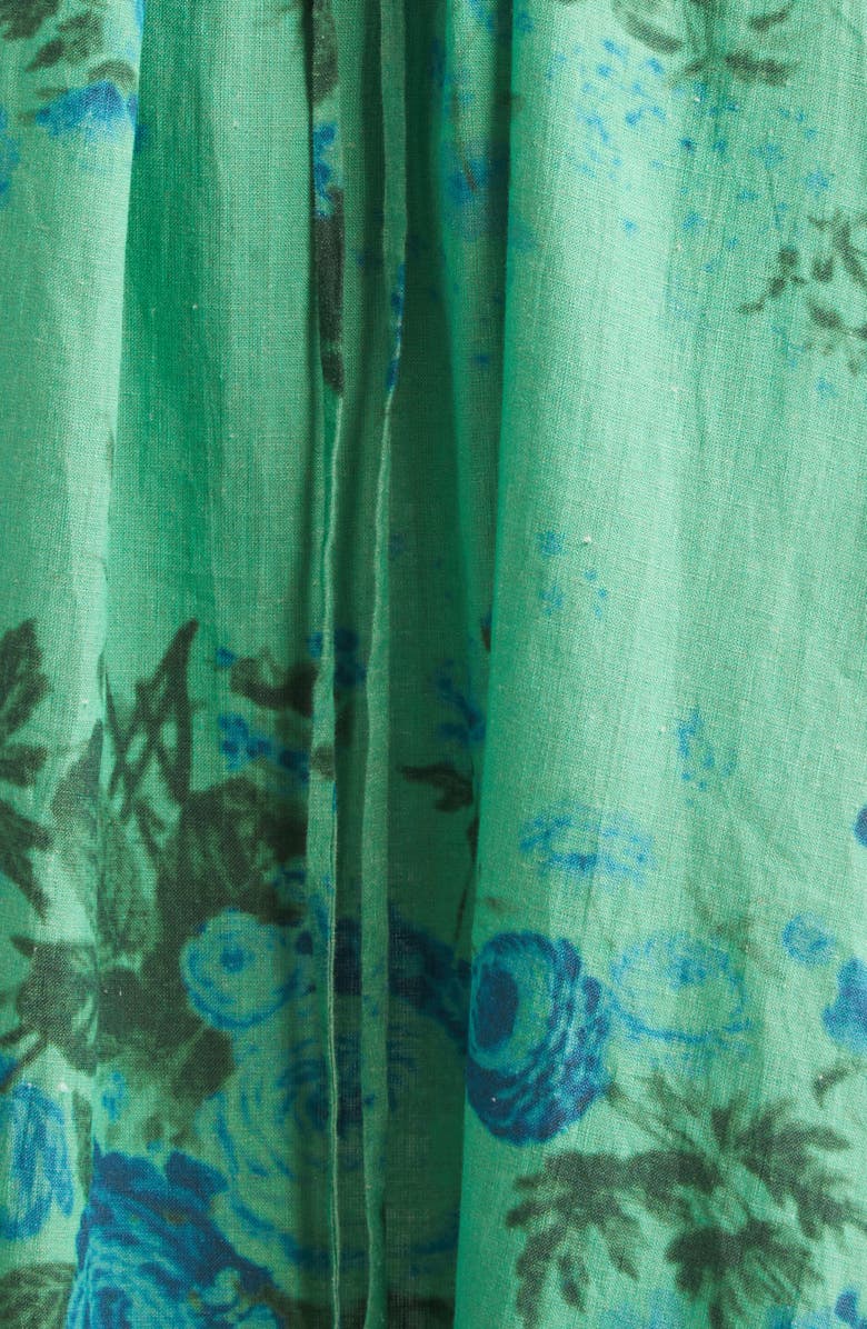 Erdem Floal Print Tie Waist Linen Shirtdress, Alternate, color, Rose Bouquet Sea Green