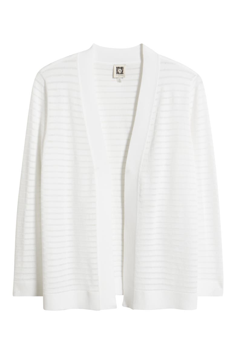 Sheer Stripe Open Front Cardigan, Alternate, color, CRISP WHITE