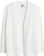 Anne Klein Sheer Stripe Open Front Cardigan