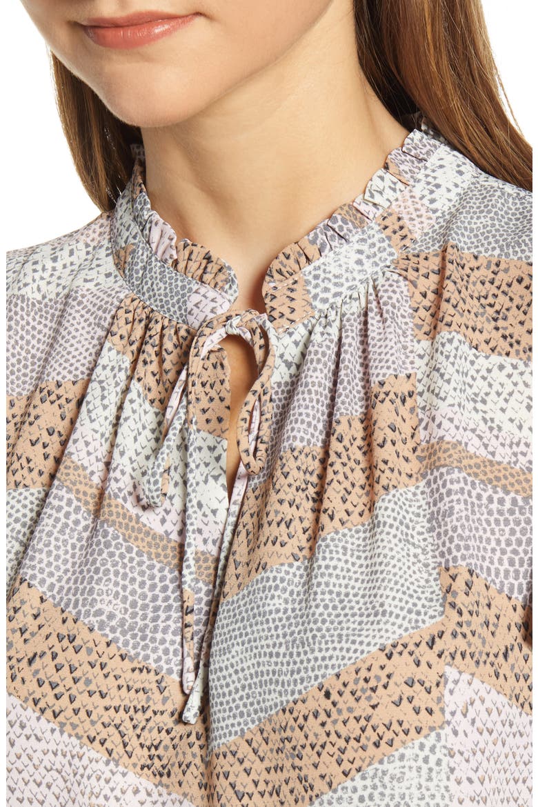 Print Tie Neck Flutter Sleeve Top, Alternate, color, SNAKE PRINT