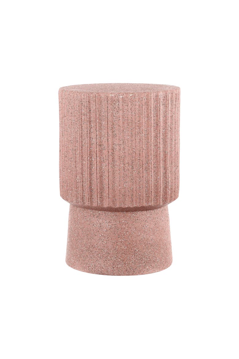 Louisa Modern Fluted Outdoor Accent Table, All-Weather Terrazzo Pedestal Garden Stool & Round Patio Side Table, Main, color, Pink Terrazzo