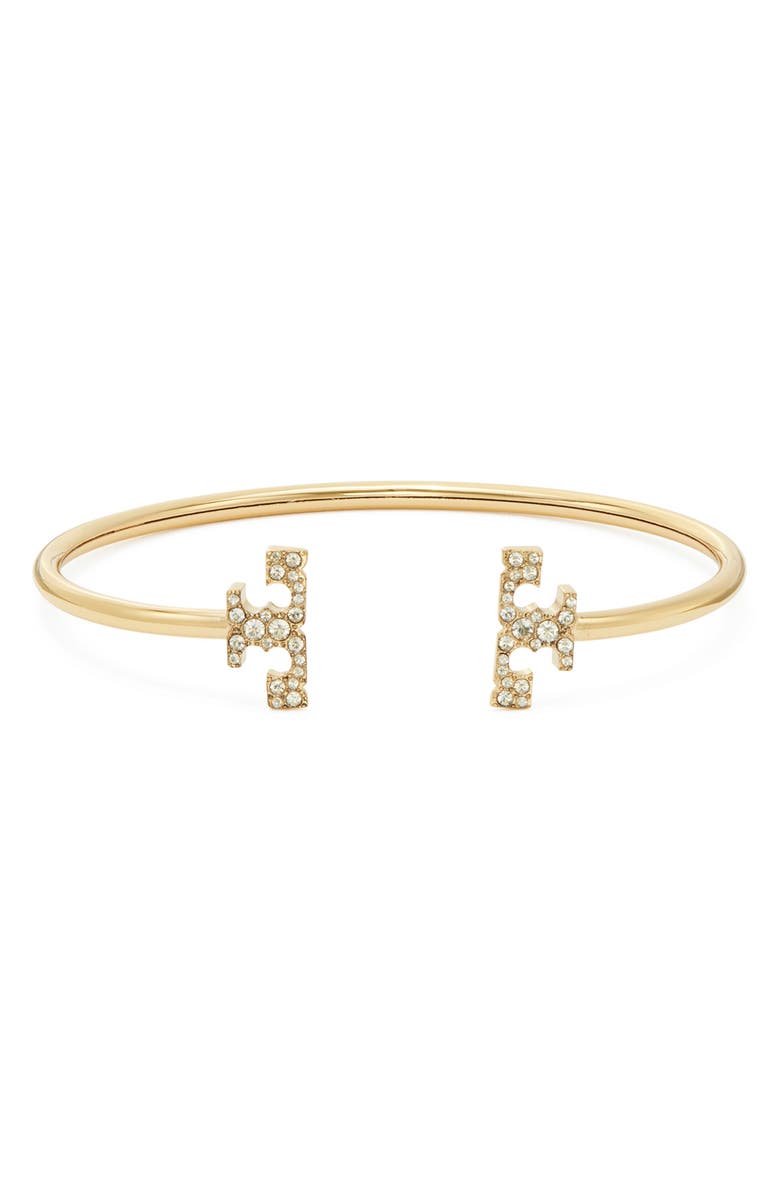 Tory Burch Eleanor Pavé Logo Open Cuff, Main, color, 