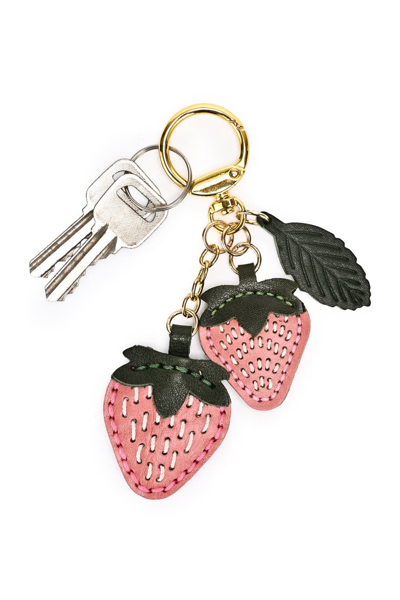Strawberry Genuine Leather Keychain Charm, Alternate, color, Blush