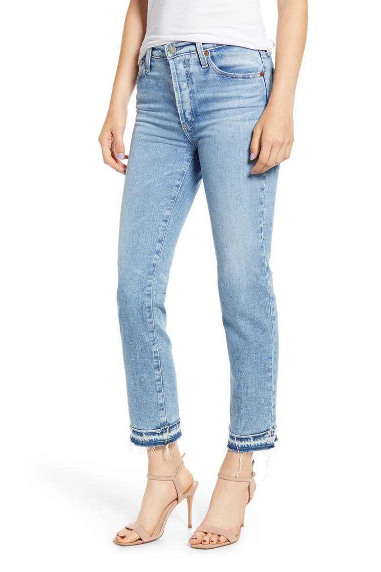 Isabelle High Waist Hem Detail Ankle Straight Leg Jeans, Main, color, 22YRS BLUE SOLS