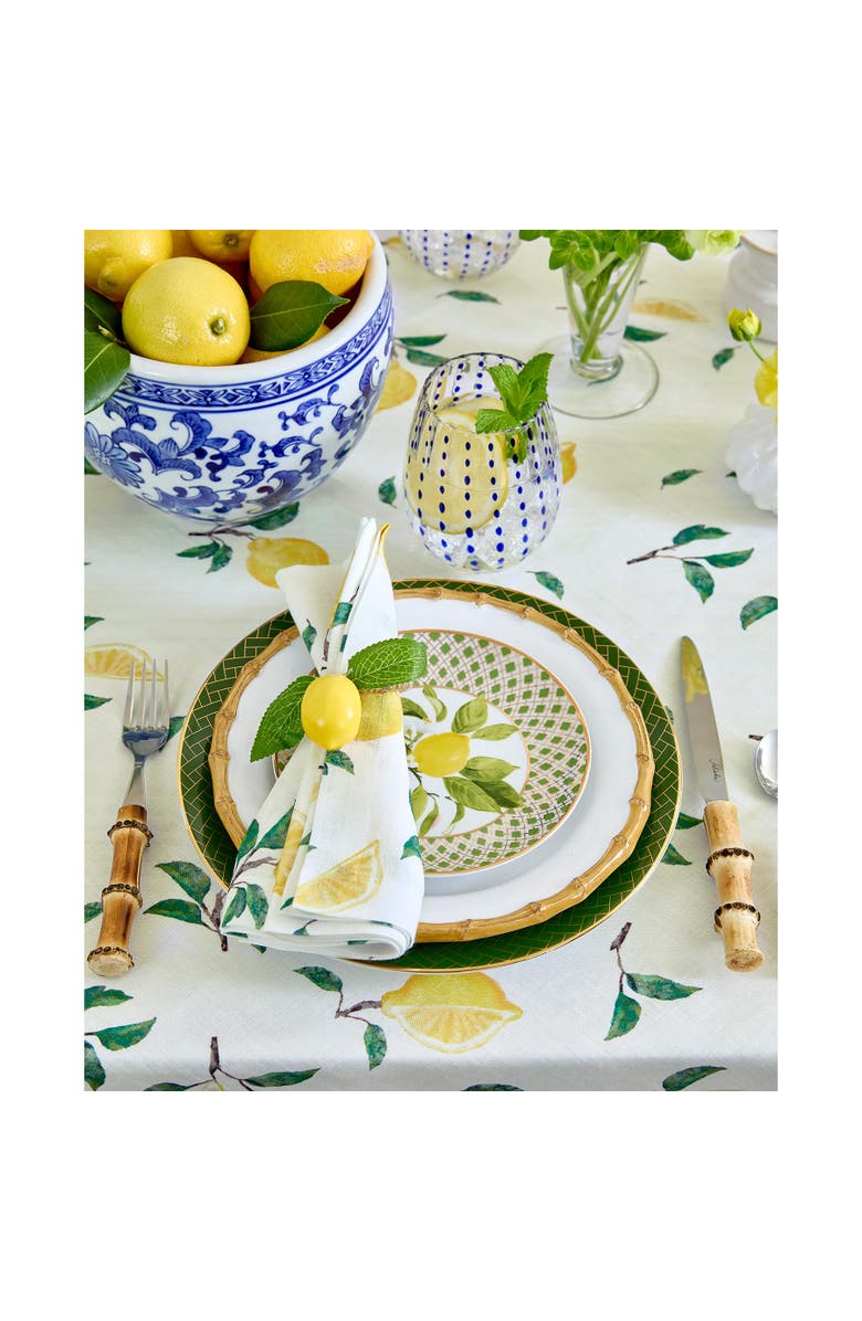 Solino Home Linen Dinner Napkins - Botanical Lemon, 20" x 20" Inch, Alternate, color, Botanical Lemon/Off White