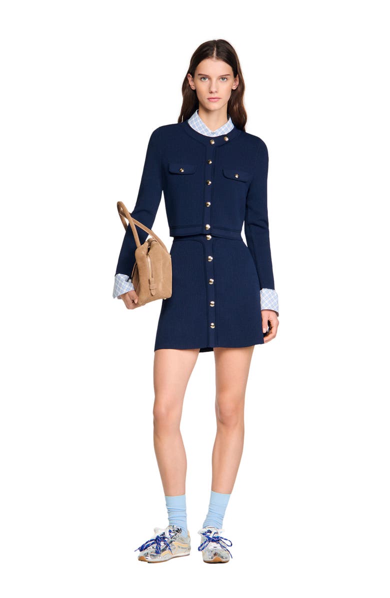 SANDRO Cropped rib knit cardigan, Alternate, color, Navy Blue