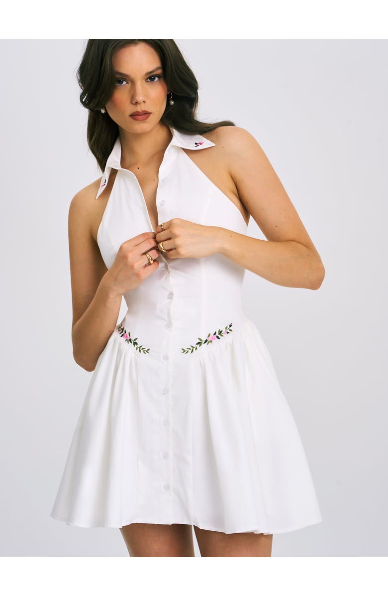 Miss Circle Hailey Embroidered Collared Halter Drop Waist Mini Dress, Main, color,
