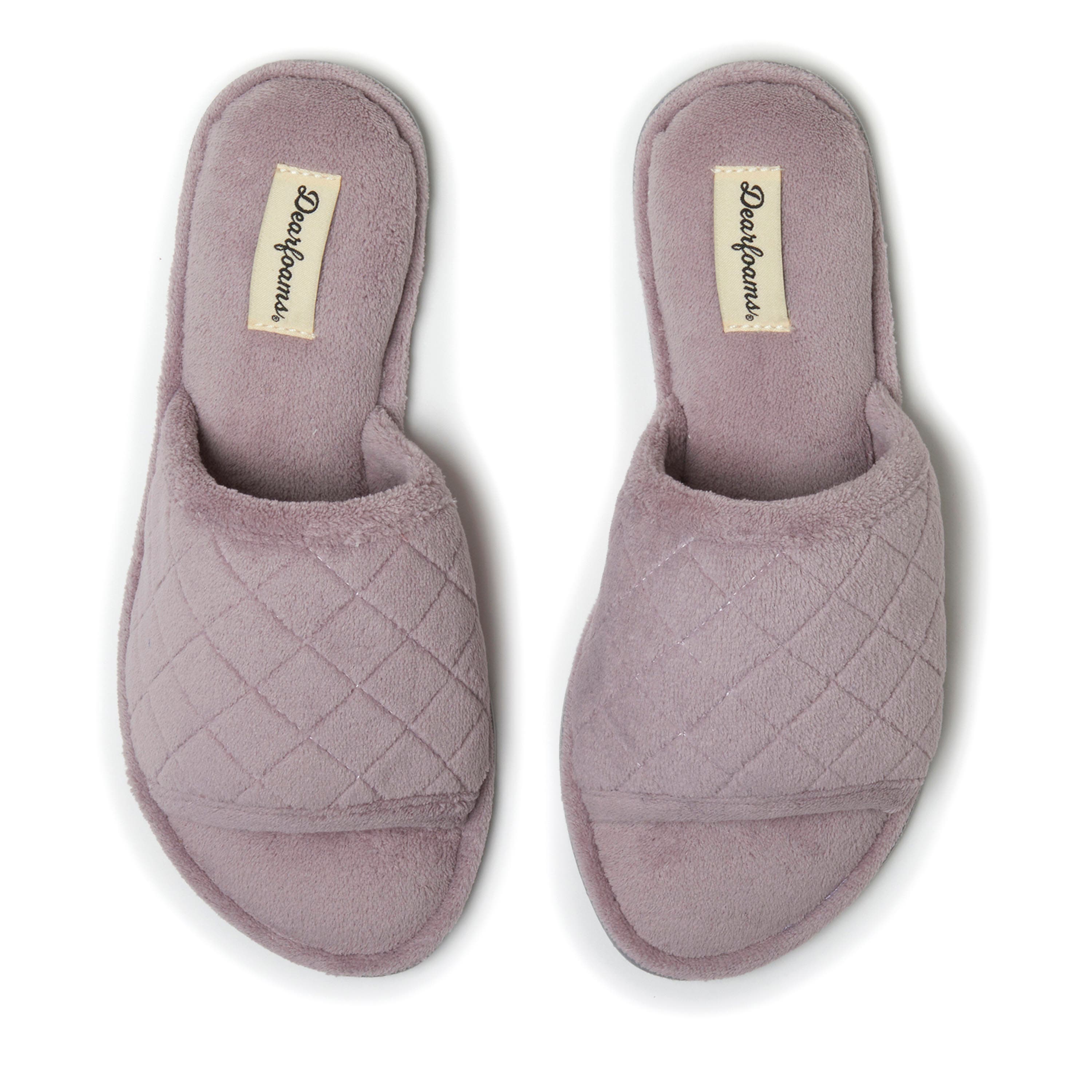 Beatrice Quilted Microfiber Terry Shower Slide Slipper, Alternate, color, Frosted Plum