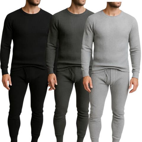 Men's 3 Pack Waffle Knit Thermal Loungewear Set