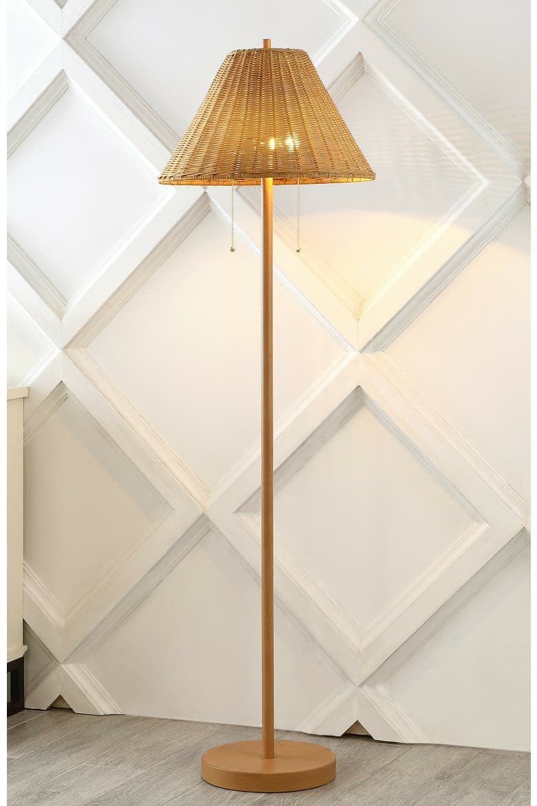 Nando 2-Light Coastal Bohemian Iron/Rattan LED Floor Lamp with Pull-Chain, Alternate, color, Brown Wood Finish