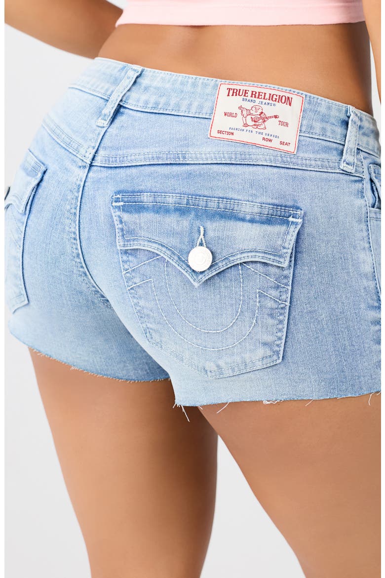 Joey Low Rise Flap Shorts, Alternate, color, LIGHT BLUE SUEDE WASH