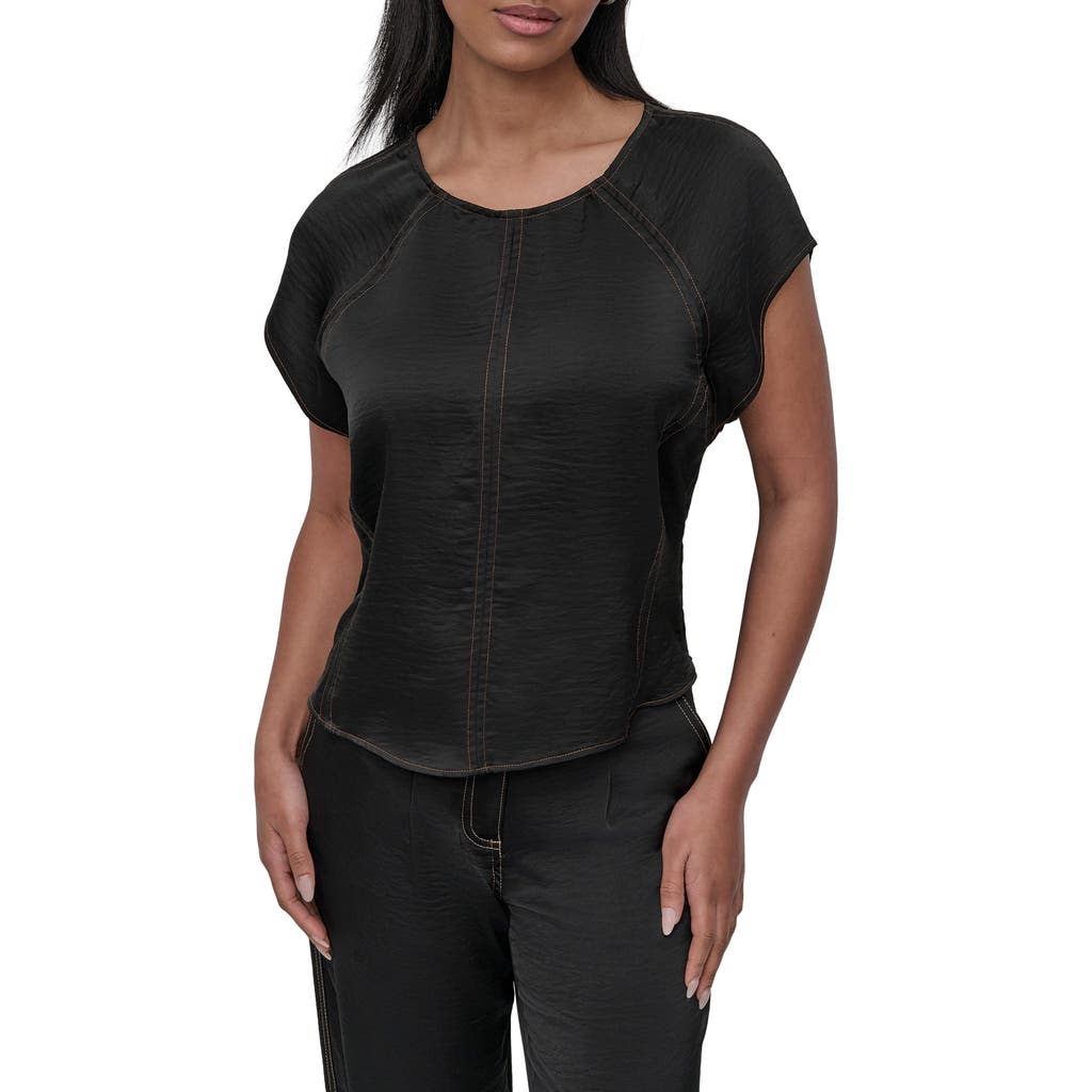 Dkny Glazed Crinkle Satin Top In Black