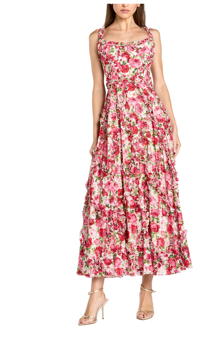 Mac Duggal Petite Floral Cotton Ruffle Square Neck Ankle Dress, Main, color, 