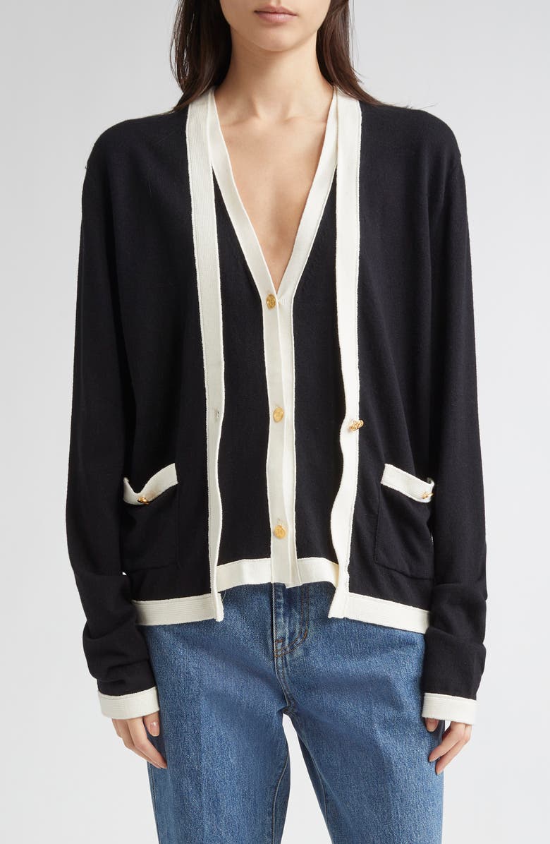 EENK Layered Wool & Cotton Cardigan, Main, color, Black