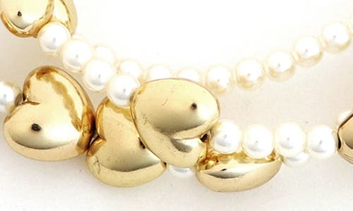 Panacea Puffy Hearts & Faux Pearl Set Of 3 Stretch Bracelets In Brown
