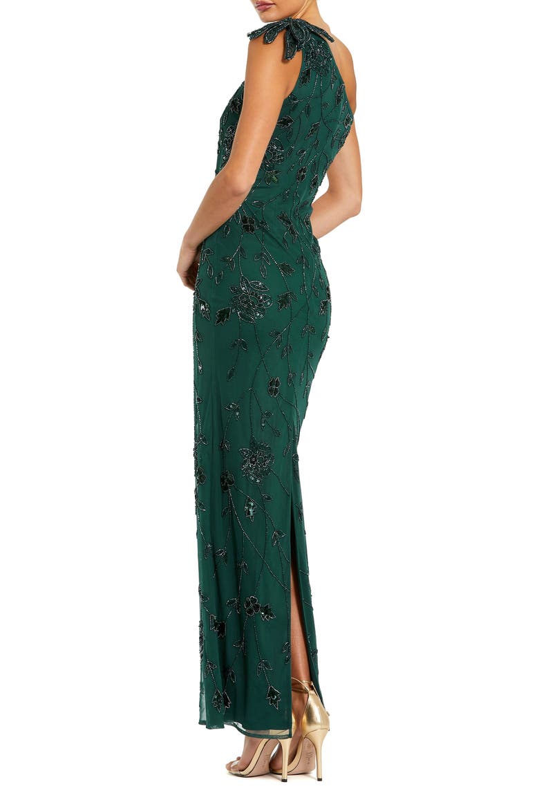 Floral Embellished One Shoulder Fitted Gown, Alternate, color, Deep Green