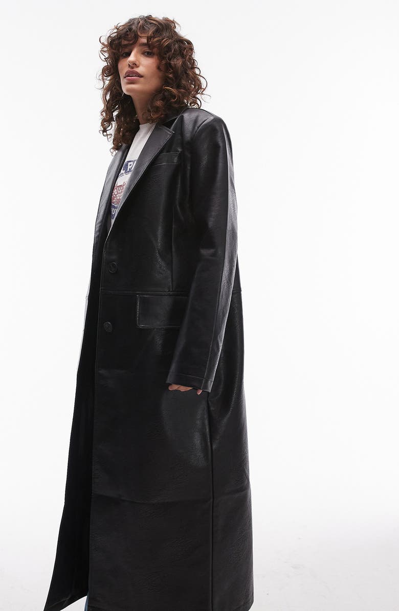 Topshop Faux Leather Coat, Alternate, color, 