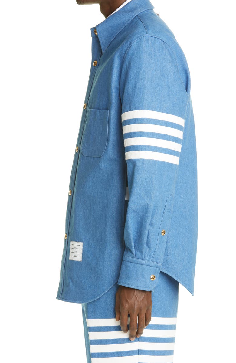 Thom Browne 4-Bar Snap Front Denim Shirt Jacket, Alternate, color,