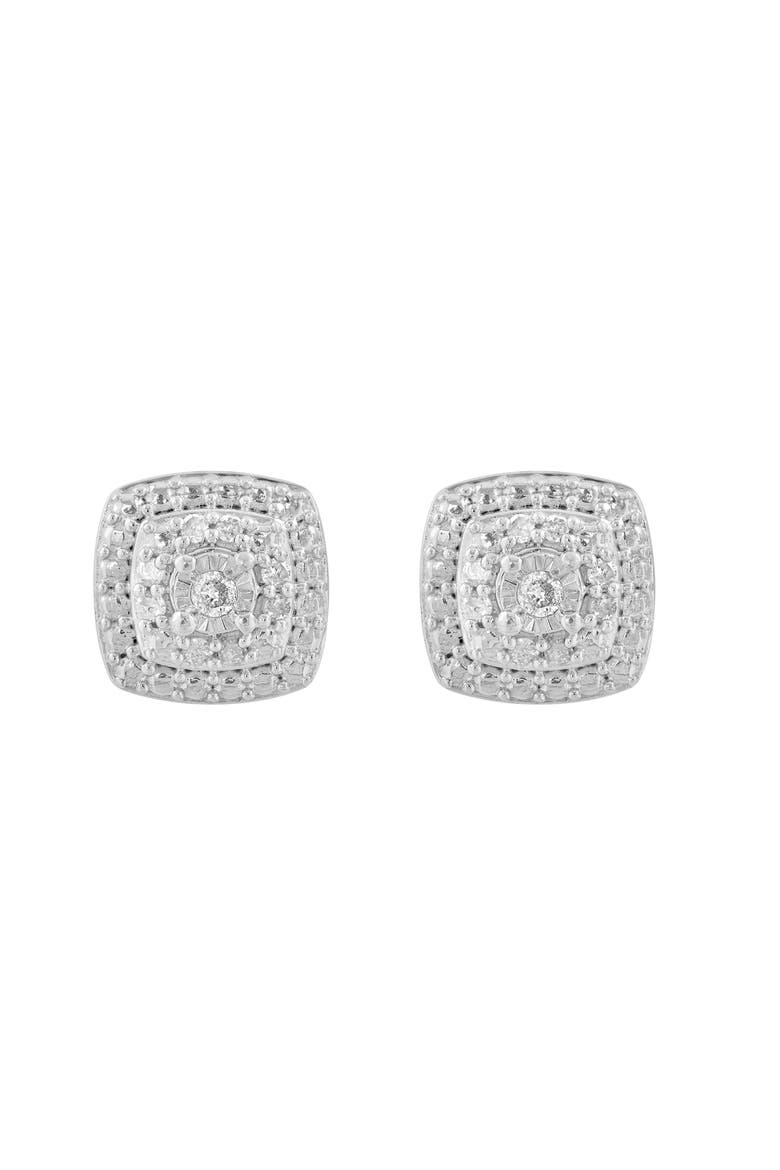 Sterling Silver Pavé Diamond Cushion Stud Earrings, Alternate, color, WHITE