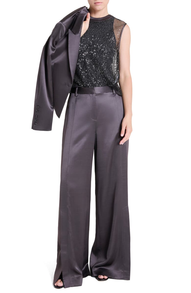 TWP Sequin Open Stitch Sleeveless Tank, Alternate, color, Dark Chocolate / Silver