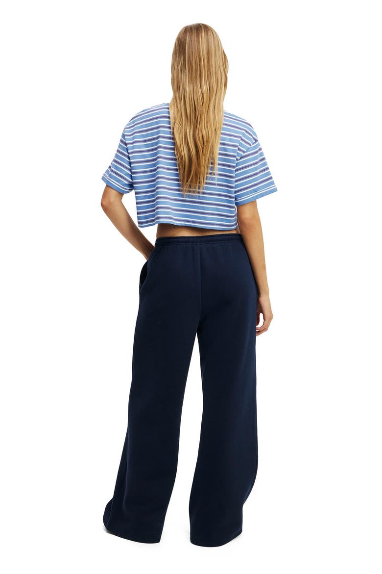 Women's Active Plush Tie Waist Wide Leg Sweatpant, Alternate, color, Prep Sport Navy