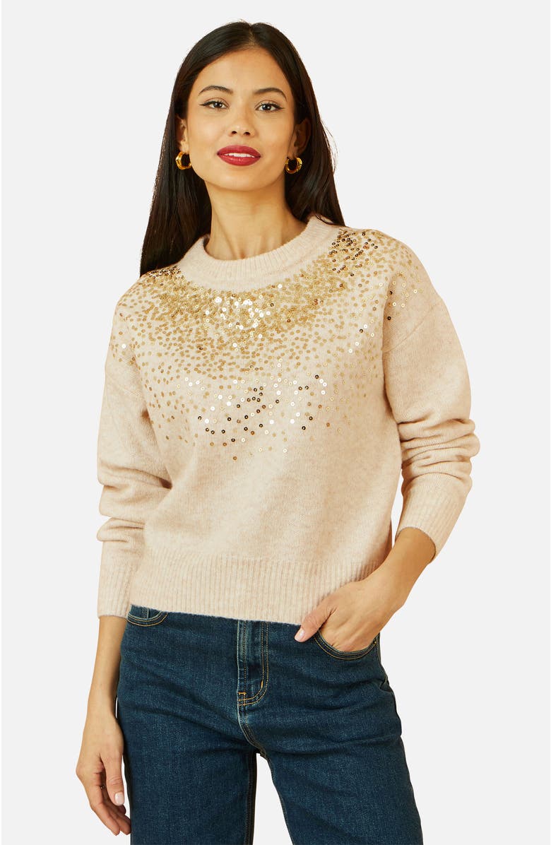 Yumi Relaxed Knitted Sequin Sweater, Main, color, Oatmeal