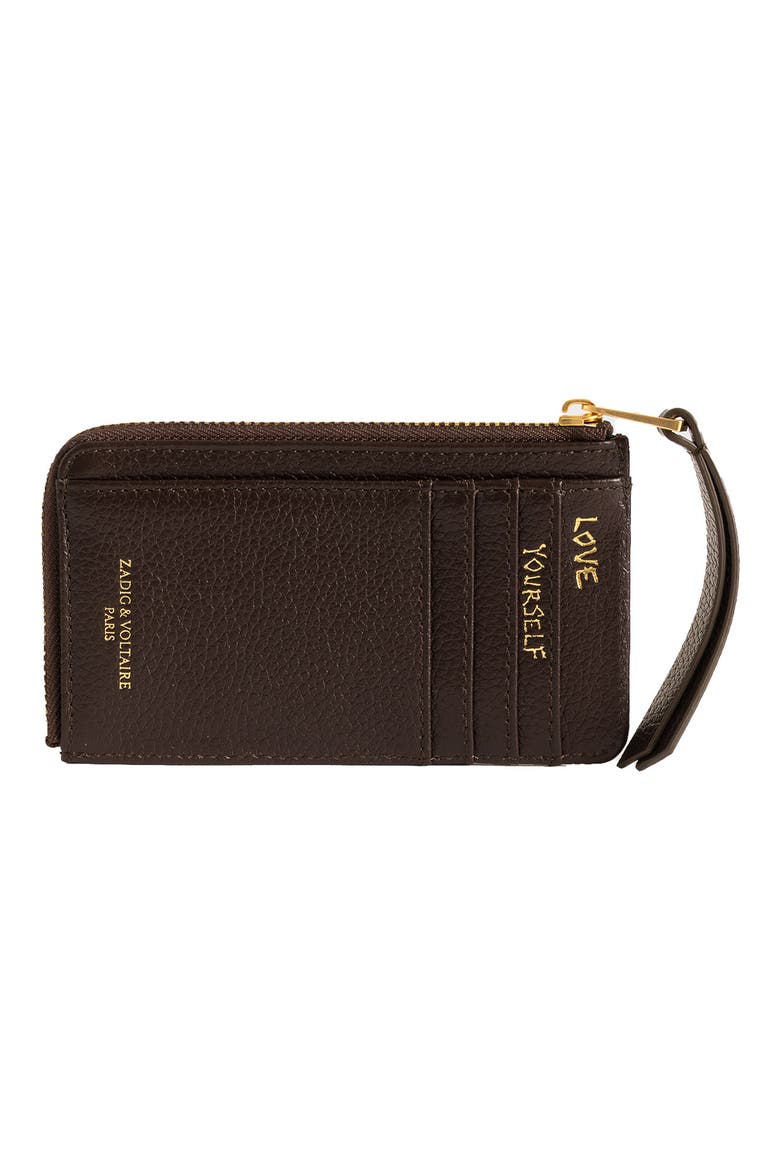 Zip Leather Card Case, Alternate, color, BROWNIE