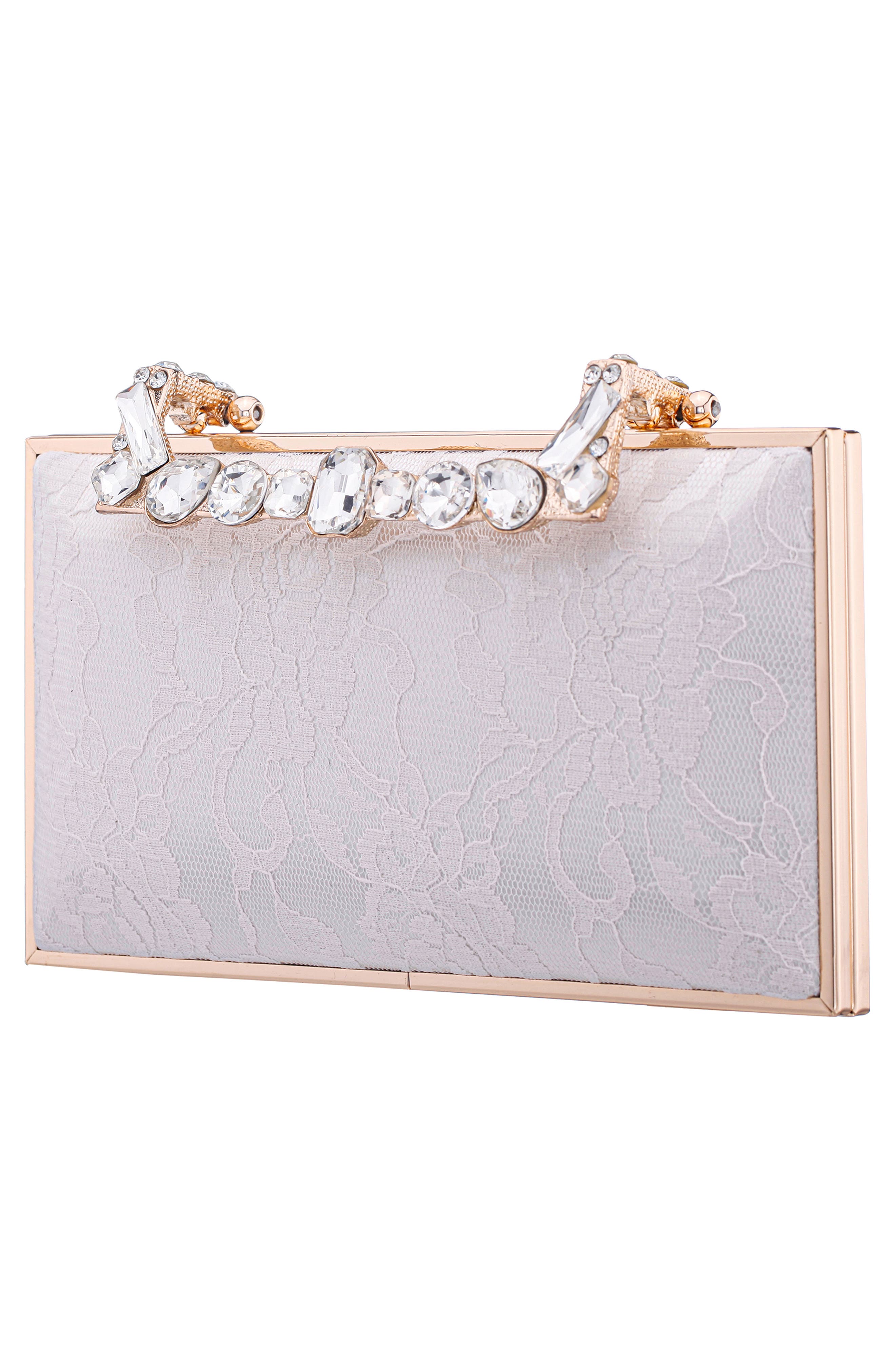 Boujee Crystal Lace Clutch, Alternate, color, IVORY