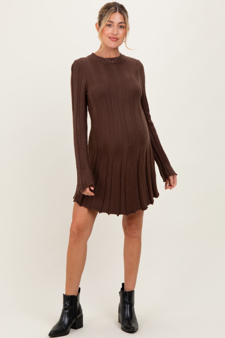 Wide Rib Maternity Mini Dress, Main, color, Brown