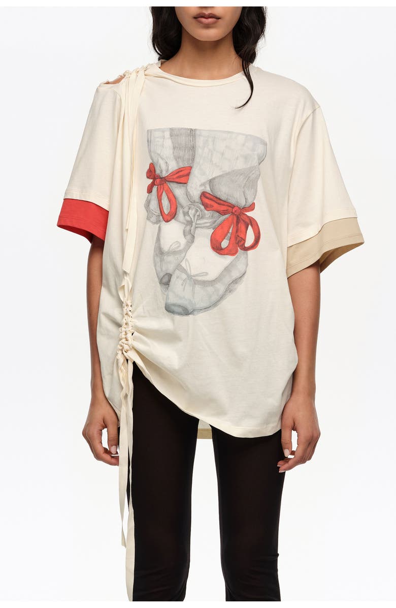 Bimba y Lola Ballerinas Logo Ruched T-Shirt, Main, color, Vanilla