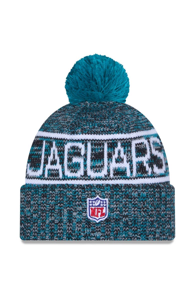 New Era Men's New Era Teal Jacksonville Jaguars 2025 Sideline Cold Weather Cuffed Knit Hat with Pom, Alternate, color, Teal