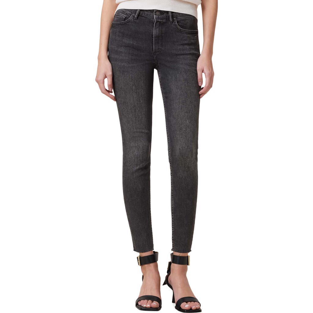 Shop Allsaints Miller Pushup Raw Hem Skinny Jeans In Washed Black