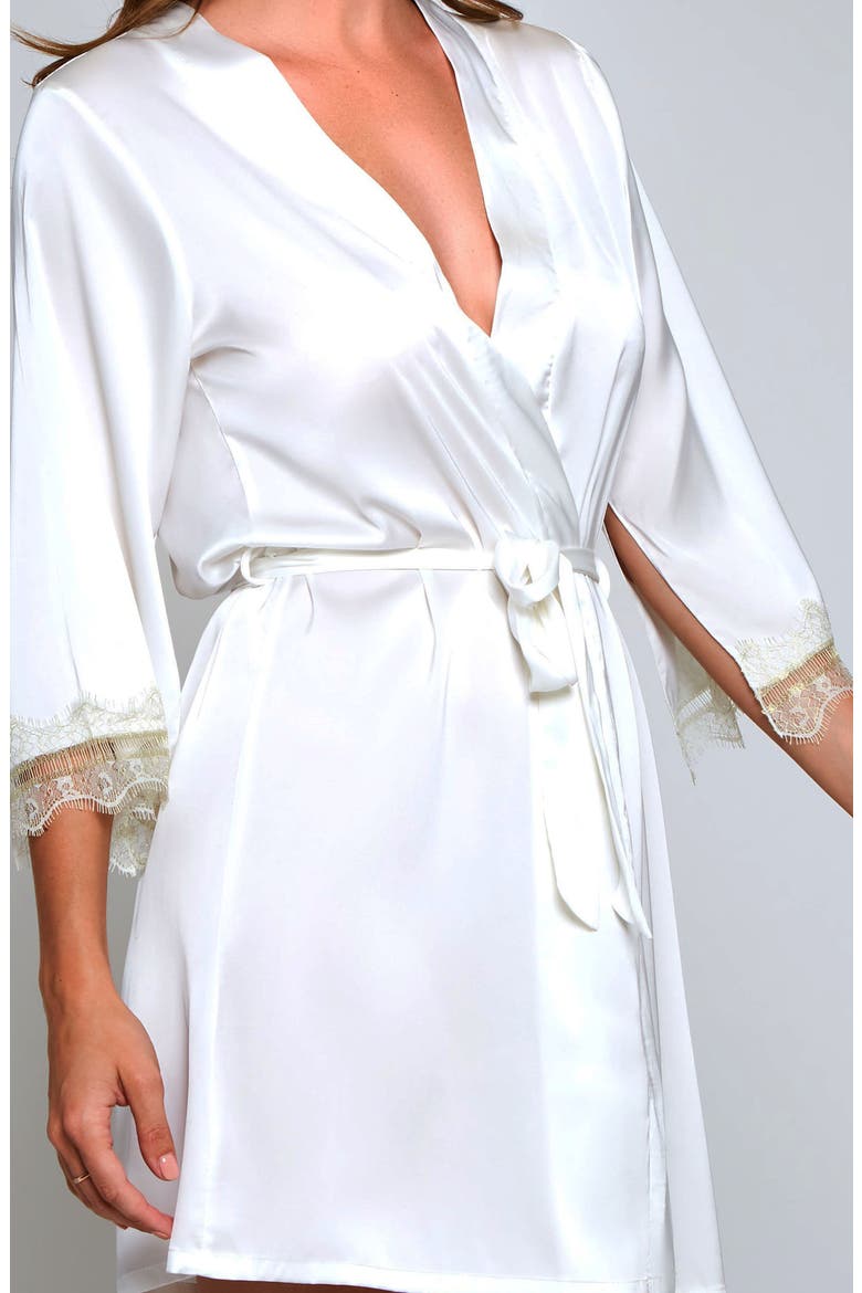 Slit Sleeve Satin Wrap Robe, Alternate, color, White