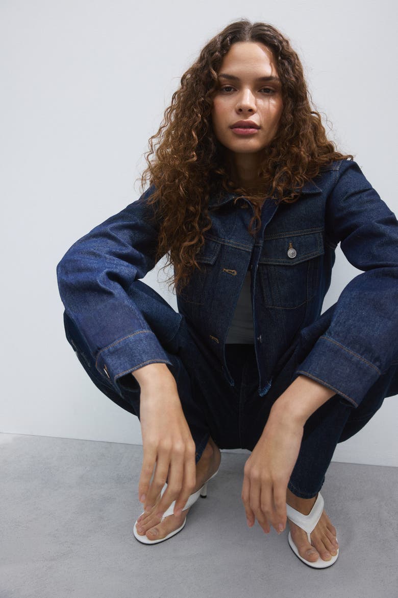 Cropped Denim Jacket, Main, color, Dark denim blue