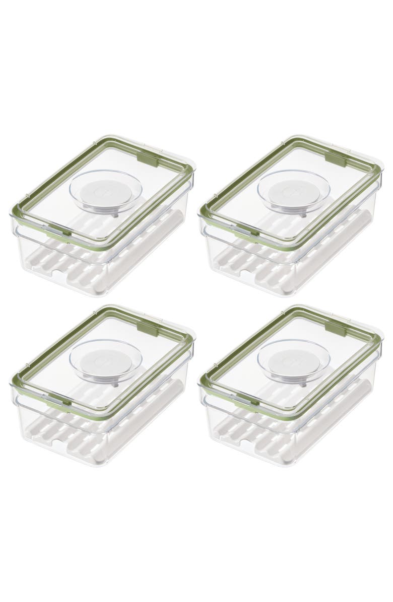 iDesign Medium Fridge Produce Bin with Drainage Tray - Set of 4 - Clear, Main, color, Clear