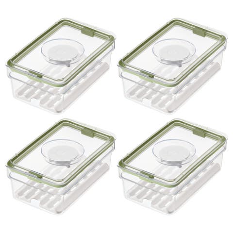 Medium Fridge Produce Bin with Drainage Tray - Set of 4 - Clear