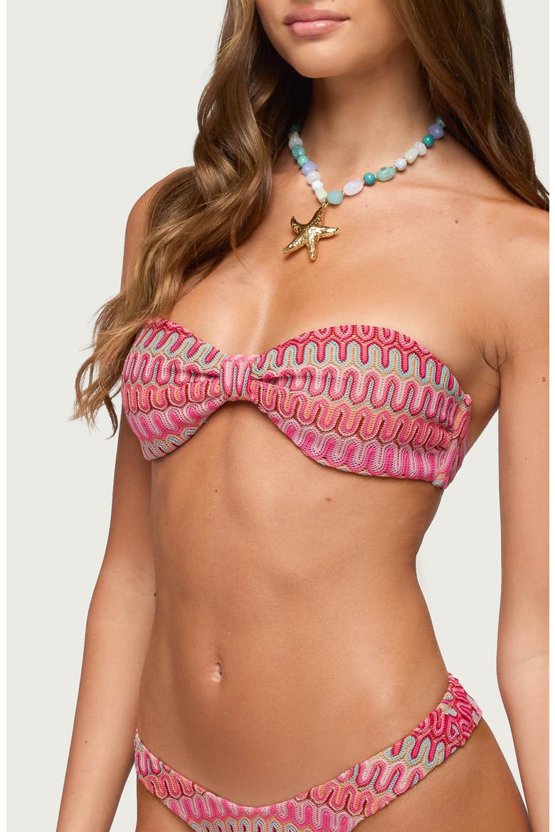 Livy Zigzag Knit Bandeau Bikini Top, Main, color, PINK