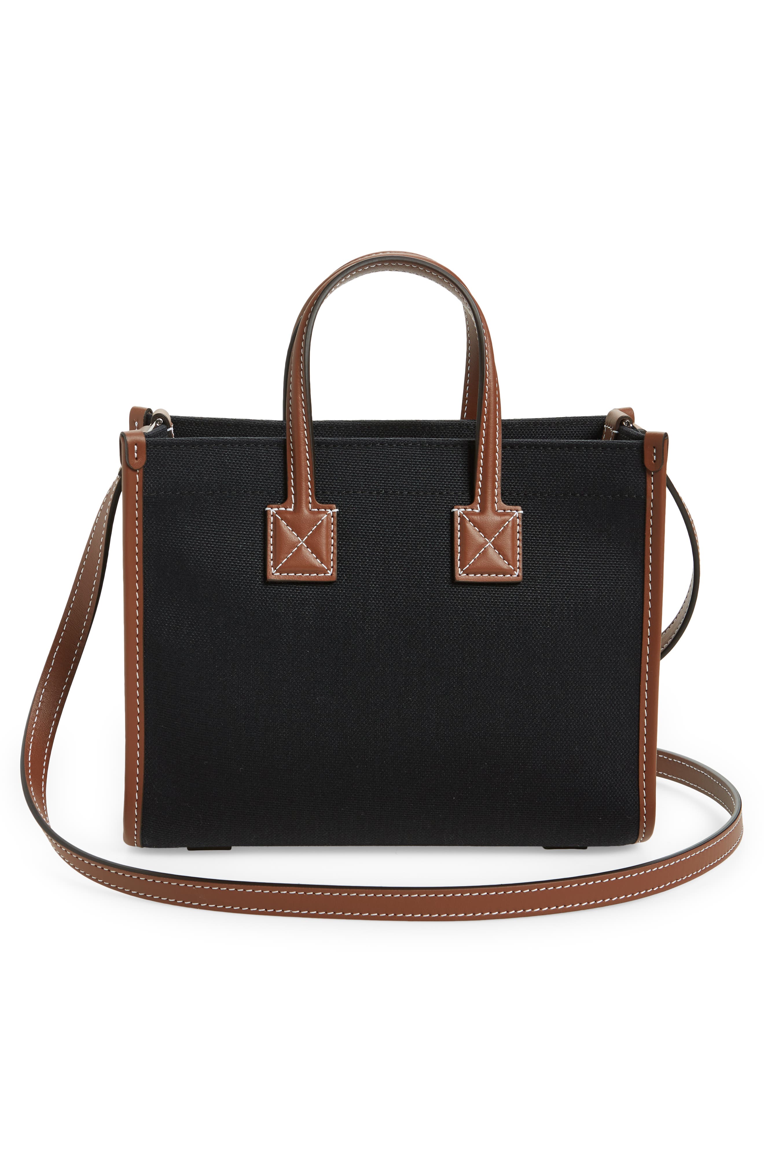 Burberry Mini Freya Horseferry Logo Canvas & Leather Tote, Alternate, color, 