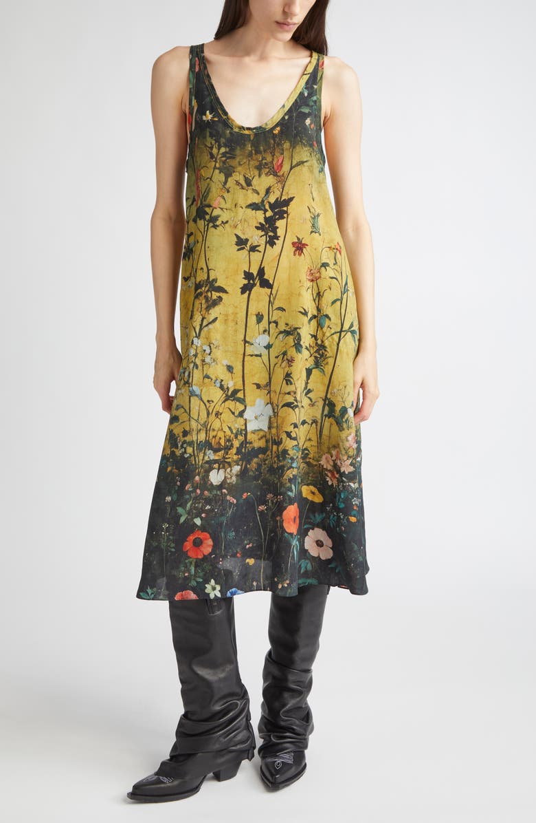 R13 Floral Print Tank Dress, Alternate, color, Dipped Black Khaki Floral