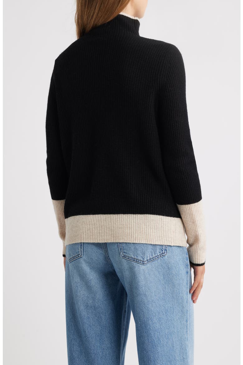 Contrast Trim Wool & Cashmere Funnel Neck Sweater, Alternate, color, BLACK/ OAT