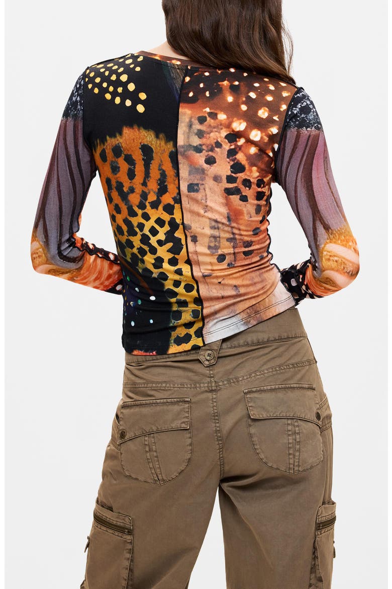 Print Top, Alternate, color, ORANGE MULTI