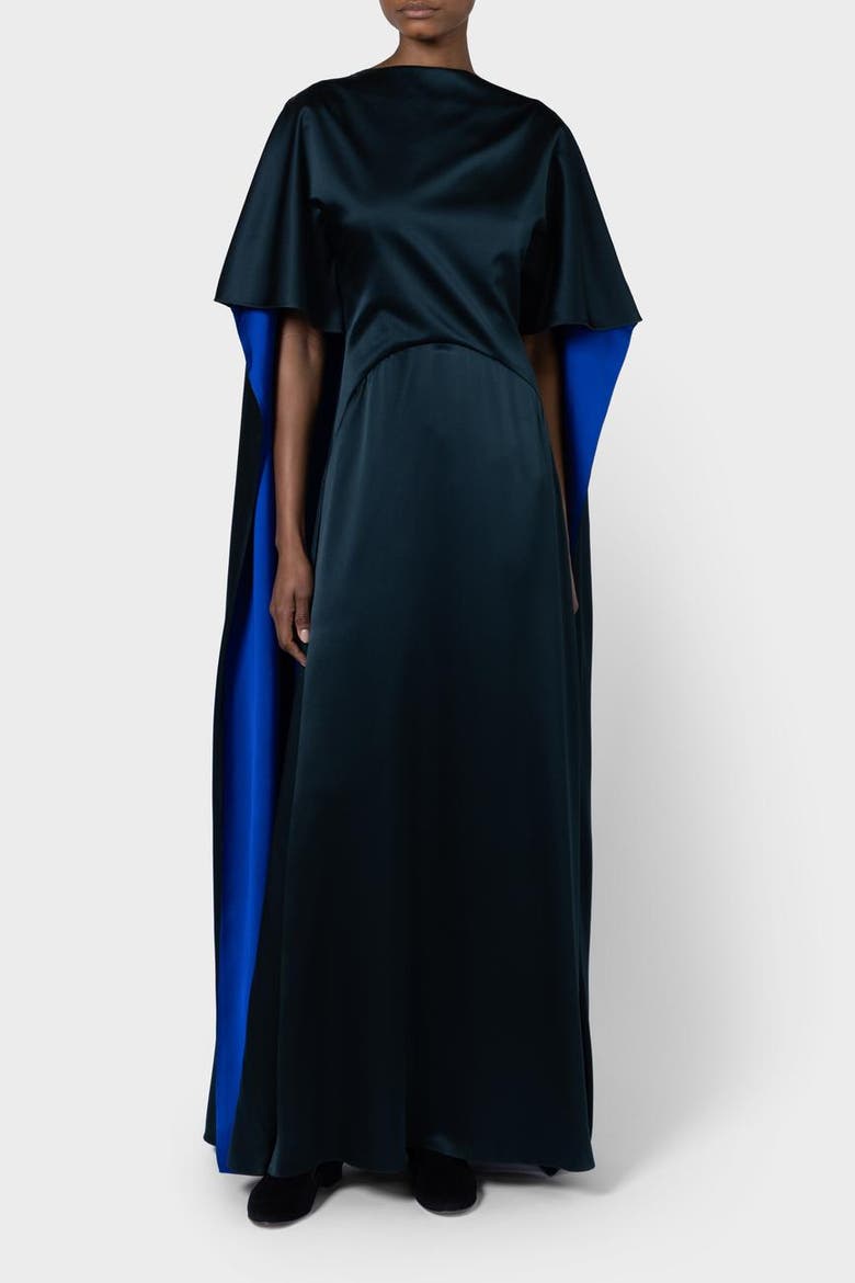Seif Silk Caped Maxi Dress, Alternate, color, Dark Teal / Cobalt