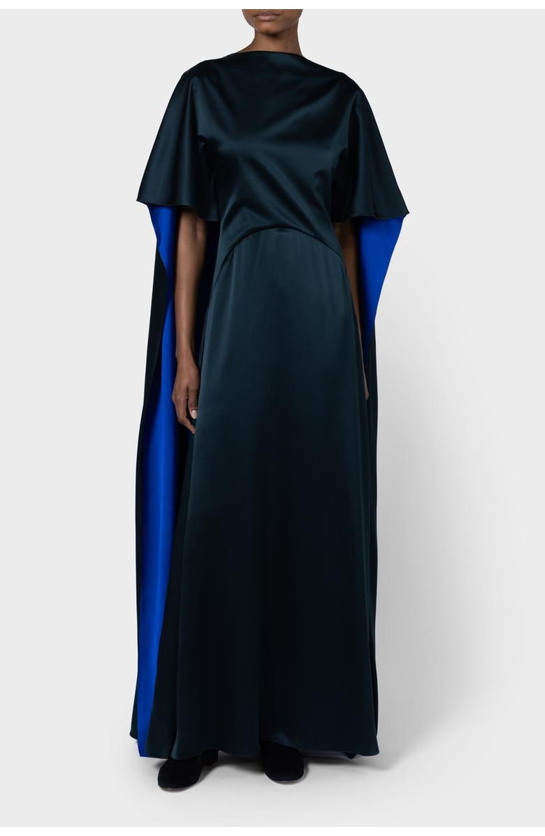 Roksanda Seif Silk Caped Maxi Dress, Alternate, color, Dark Teal / Cobalt