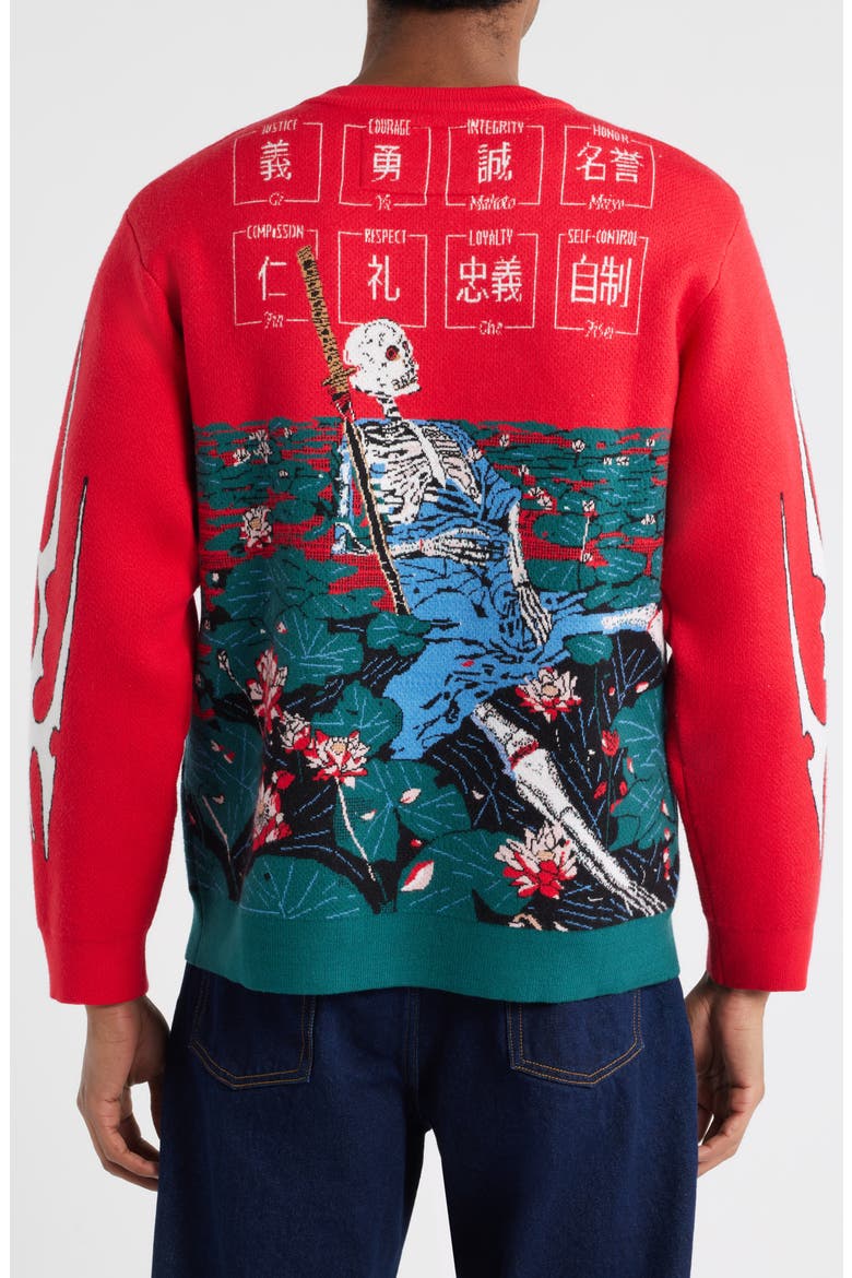 Skeleton Bushido Sweatshirt, Alternate, color, RED