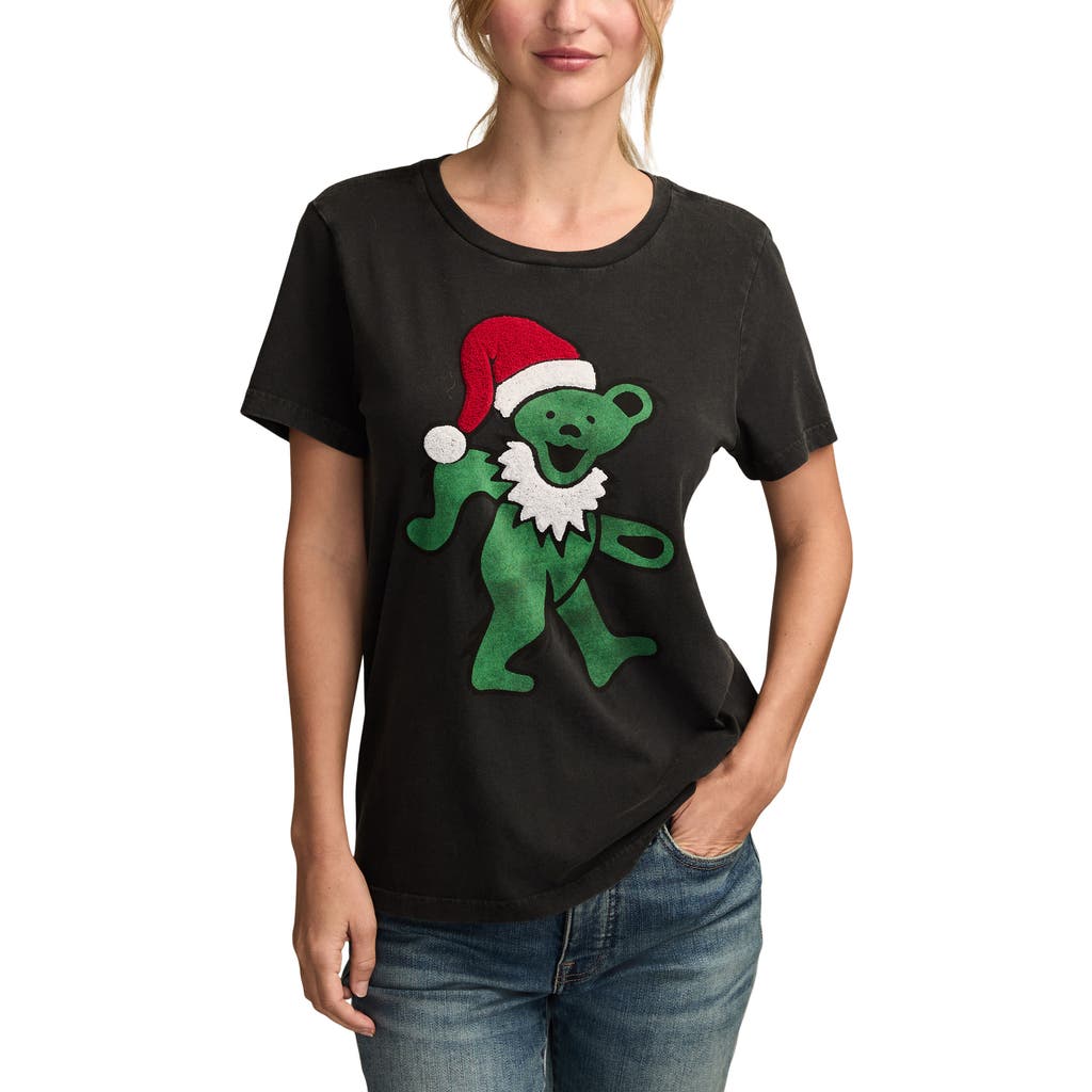 Lucky Brand Women's Grateful Dead Santa Bear Classic Crewneck Top In Black