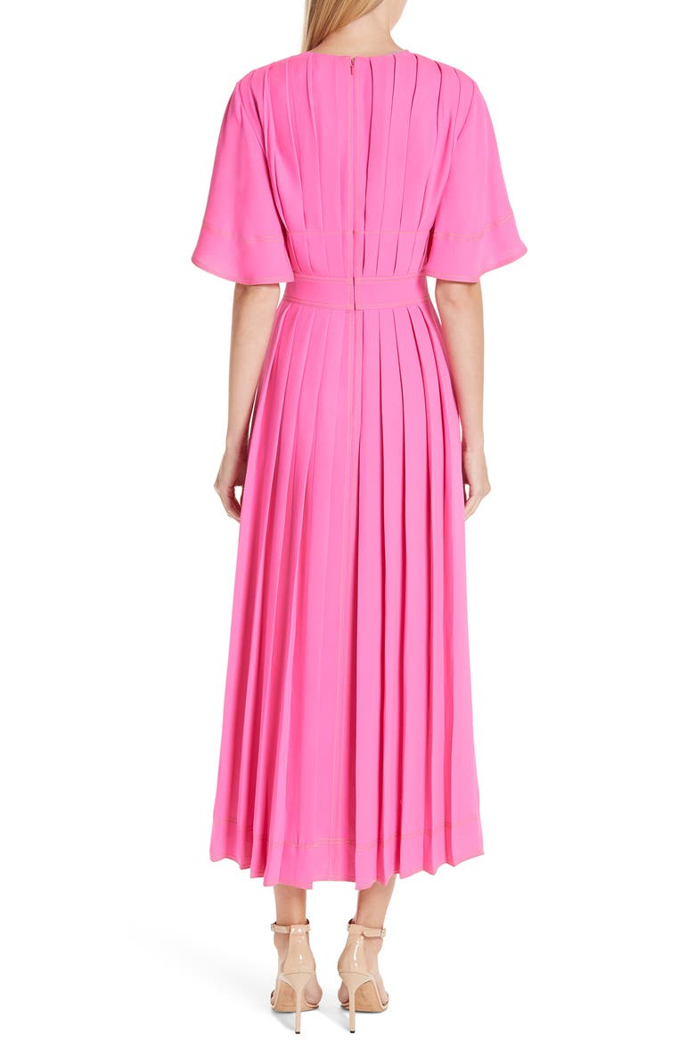 Pleated Silk Georgette Midi Dress, Alternate, color, ULTRA PINK