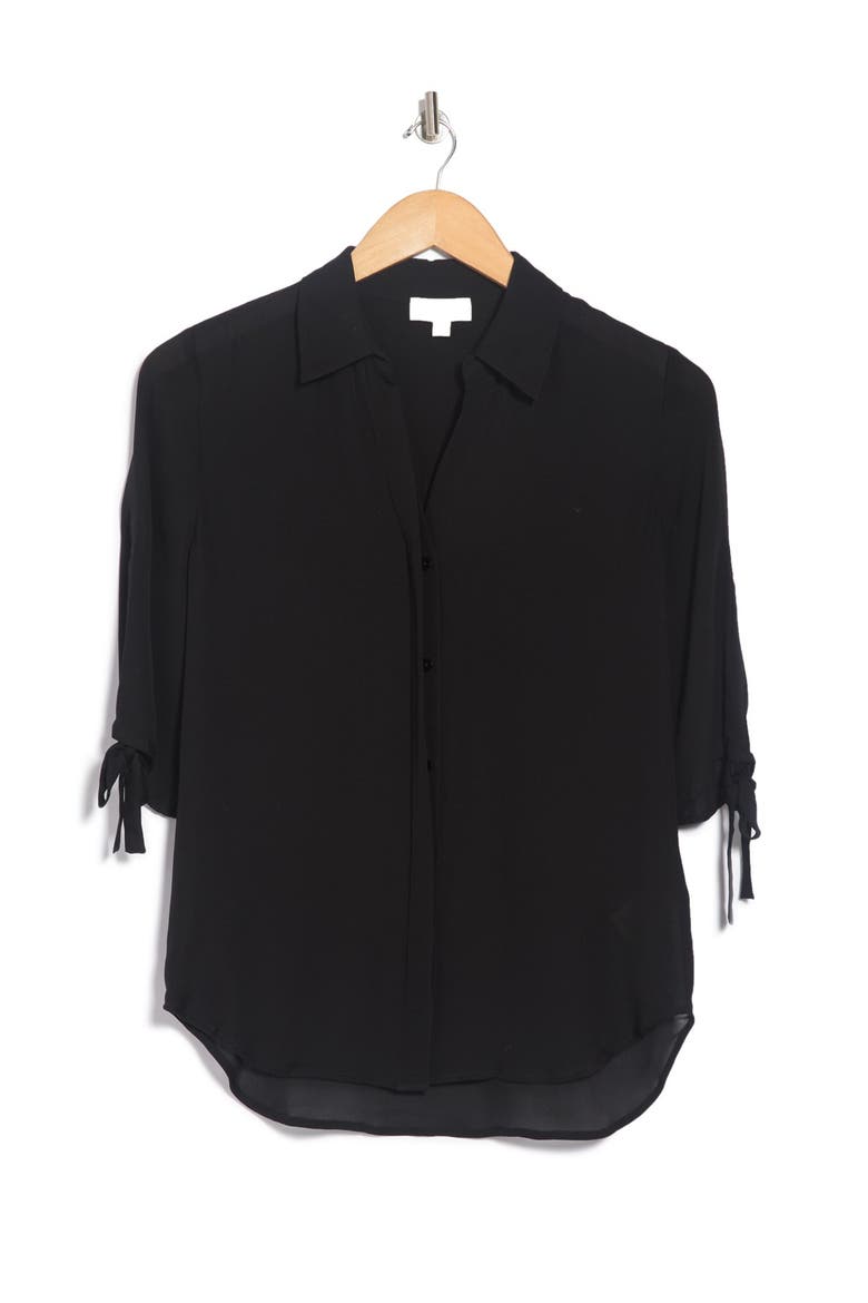 Isa Ruched Sleeve Silk Blouse, Alternate, color, BLACK