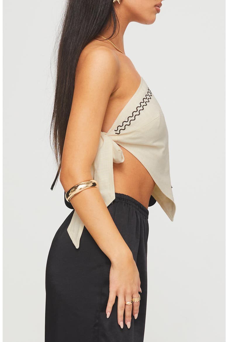 Frankle One-Shoulder Cotton & Linen Top, Alternate, color, CREAM/BLACK