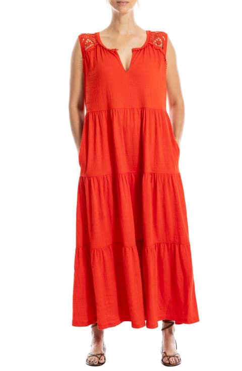 Crochet Trim Tiered Maxi Dress