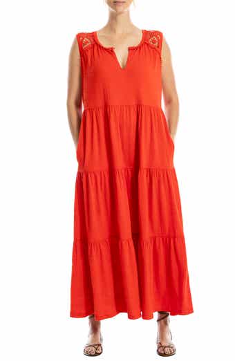 MAX STUDIO Crochet Trim Tiered Maxi Dress